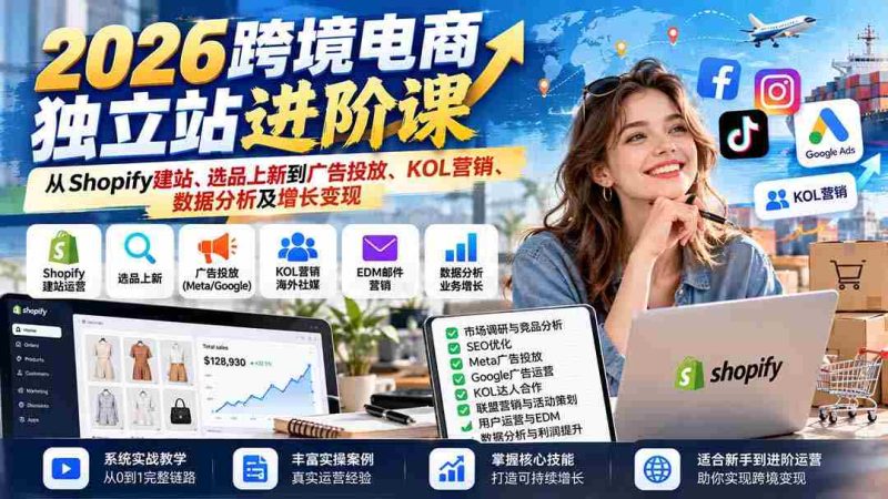 2026年跨境电商独立站提升指南:Shopify搭建、精选商品、广告营销、KOL合作、数据解析与盈利转化-一起发