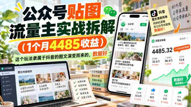 抖音图文流量变现揭秘：仅需1月便斩获4485元，此法源自抖音图文玩法，数据表现亮眼-一起发