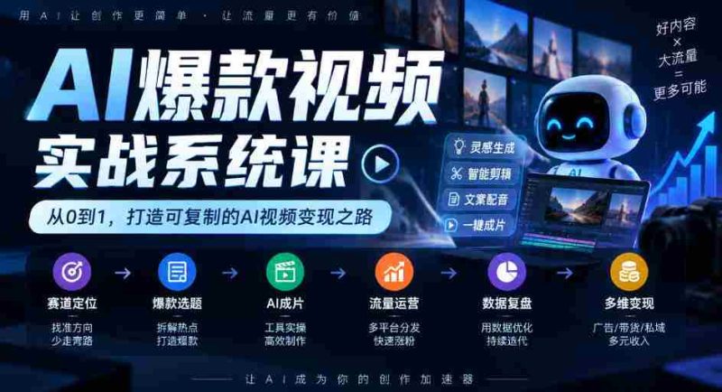 AI爆款视频制作全攻略:从定位到变现,AI剪辑与流量运营的实战教学-一起发