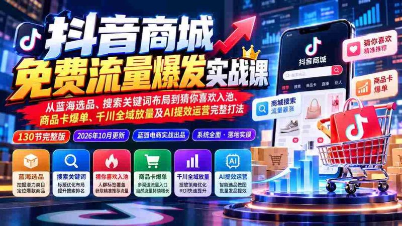 揭秘抖音免费流量攻略:从精准选品到爆品打造,一网打尽关键词优化、AI助力猜你喜欢策略,千川全域投放技巧!-一起发