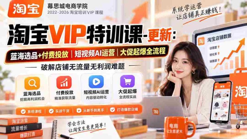 揭秘淘宝VIP独家课程:1016版全攻略!掌握蓝海选品与精准投放,短视频AI运营大揭秘,助力大促全流程,轻松解决店铺流量与盈利困境-一起发