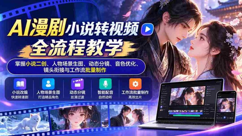 一招掌握AI漫剧小说转视频全技巧:从小说二创到音色优化,解锁场景生图与动态分镜艺术-一起发