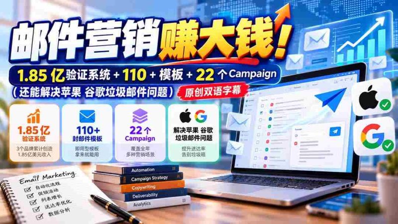邮件营销赚大钱！1.85亿验证系统+110+模板+22个Campaign（还能解决苹果 谷歌垃圾邮件问题）【原创双语字幕】-一起发