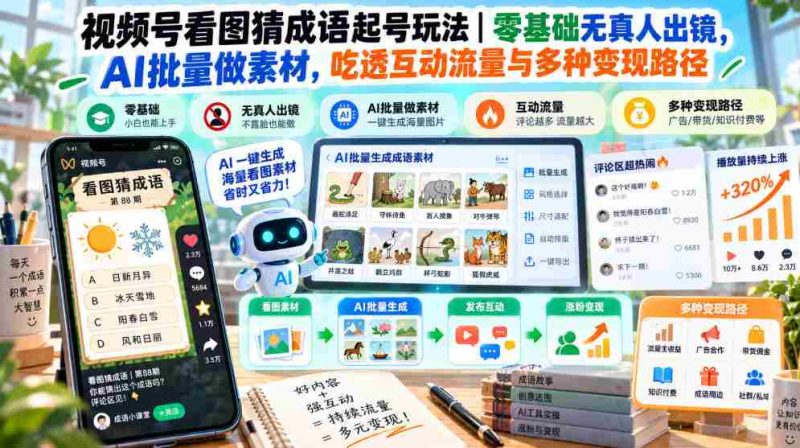 图说成语挑战来袭：零门槛视频号运营，AI赋能轻松制胜，解锁互动流量新玩法-一起发
