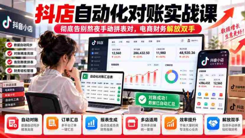 抖店自动核账实操指南,轻松摆脱繁琐手工对账,财务人员效率大提升-一起发