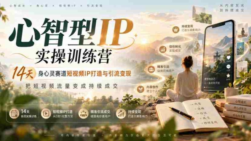 14天身心提升短视频IP塑造之旅:心智IP实操营,短视频流量变现攻略-一起发