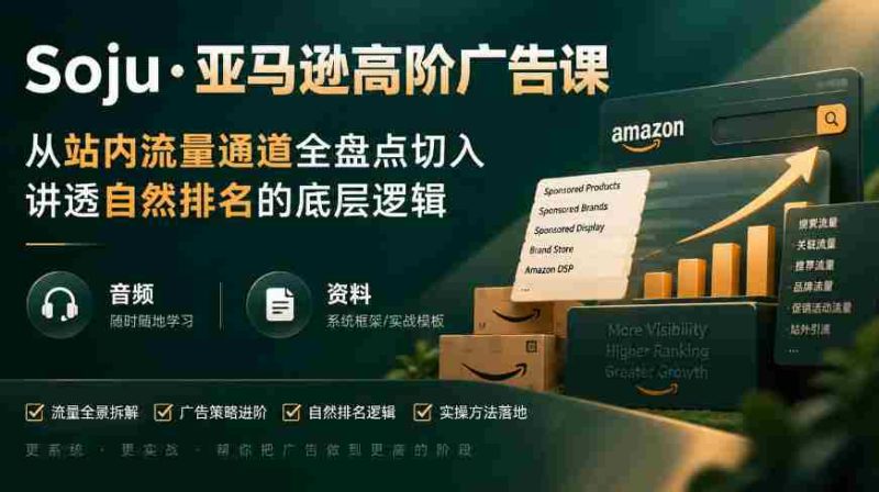揭秘亚马逊广告进阶策略:深度解析站内流量秘径,揭示自然排名核心原理(直播+音频+学习资料)-一起发