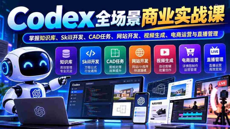 全新升级】Codex全方位商业实战教程——精通知识库构建、技能开发、CAD操作、网站制作、视频制作、电商运营及直播管控-一起发