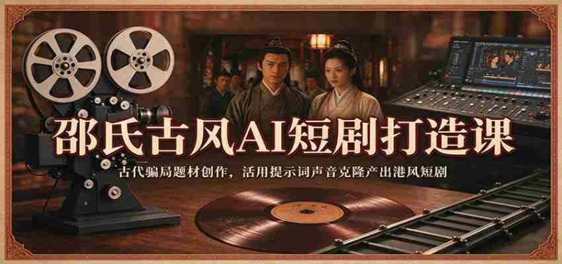 邵氏古风AI短剧打造课:古代骗局题材创作,活用提示词声音克隆产出港风短剧-一起发