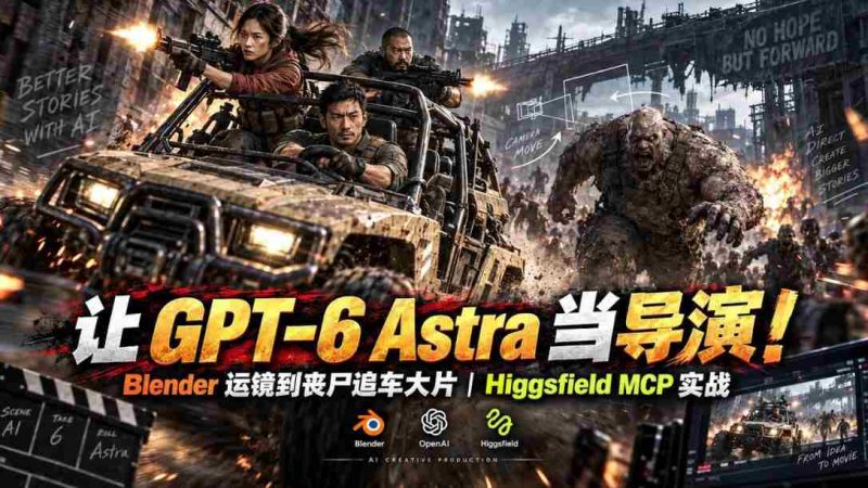 让GPT-6 Astra当导演!Blender运镜到丧尸追车大片|Higgsfield MCP实战-一起发