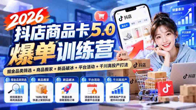 2026抖店爆款秘籍:深度解析商品卡5.0版,品类挖掘+商品迁移+新品攻略+平台营销+千川高效策略-一起发