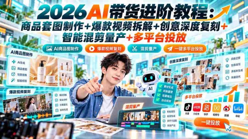 2026年AI助力带货技巧揭秘:商品美图打造+热门视频解析+原创设计深度还原+智能剪辑批量生产+跨平台推广策略-一起发