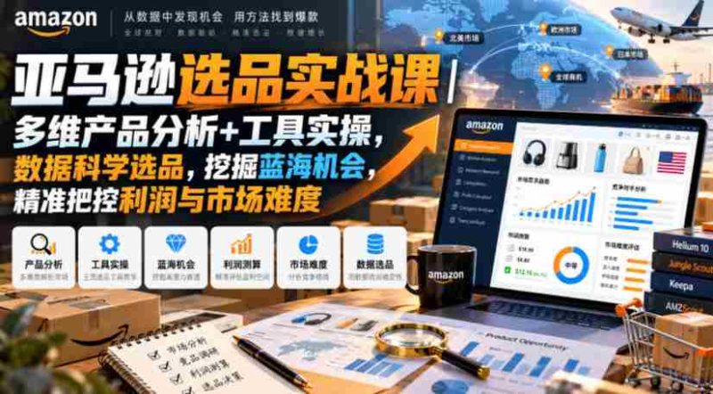 亚马逊选品实战课|多维产品分析+工具实操,数据科学选品,挖掘蓝海机会,精准把控利润与市场难度-一起发
