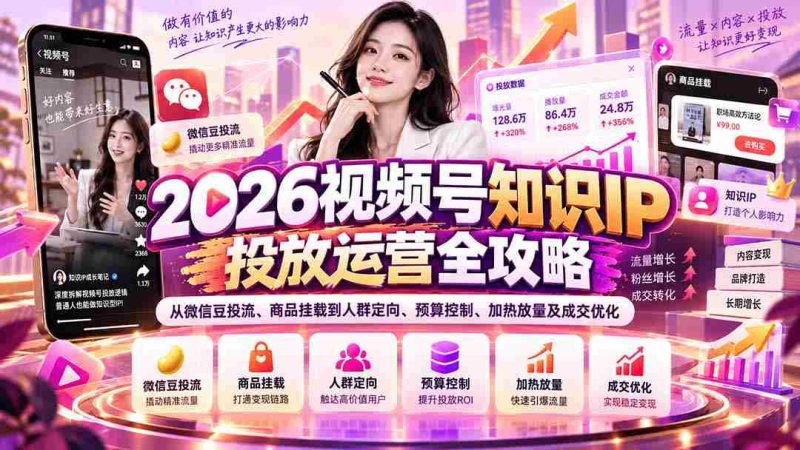 揭秘2026年视频号知识IP投放之道:全方位解析微信豆精准投放、商品功能嵌入、受众定位、资金预算管理、热点引爆与成交提升技巧-一起发