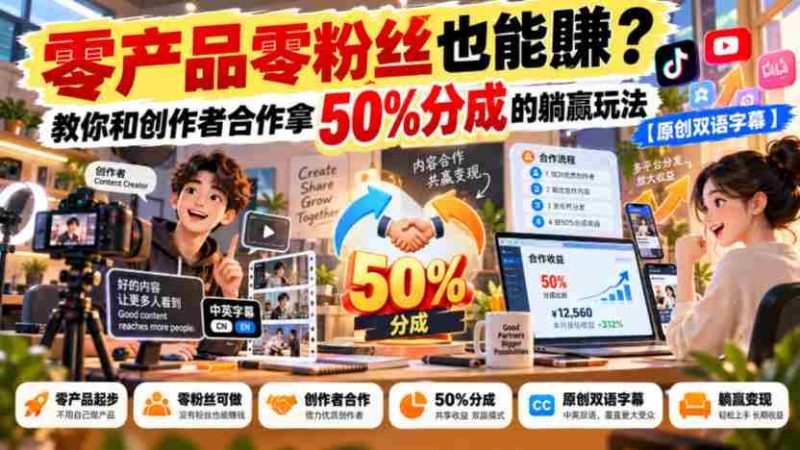 无门槛合作】无需粉丝也能盈利?揭秘创作者分成合作,轻松躺赚50%的秘诀【独家双语讲解-一起发