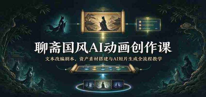 聊斋国风AI动画创作课:文本改编剧本,资产素材搭建与AI短片生成全流程教学-一起发