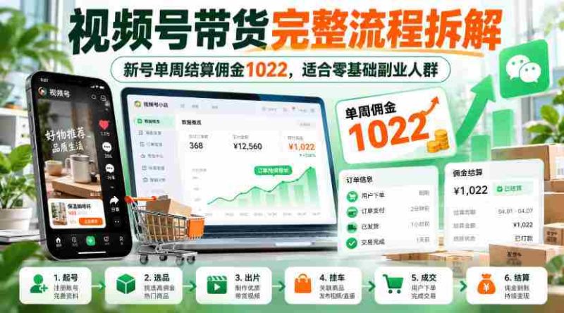 揭秘视频号带货全攻略:新手一周轻松赚千,副业新选择!-一起发