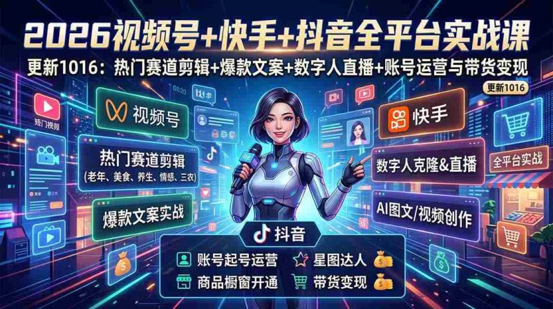短视频全链路剪辑与数字人直播技巧:三大热门平台实战教程,3月更新,轻松实现收益变现-一起发