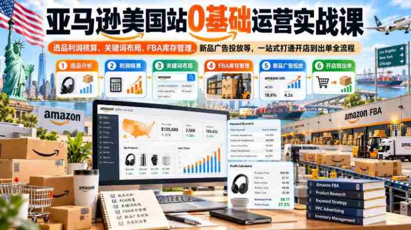 亚马逊美国市场开店攻略:从零开始,全方位掌握选品盈利、关键词优化、FBA库存掌控及广告投放技巧,一站式实现店铺到订单的完整流程学习-一起发