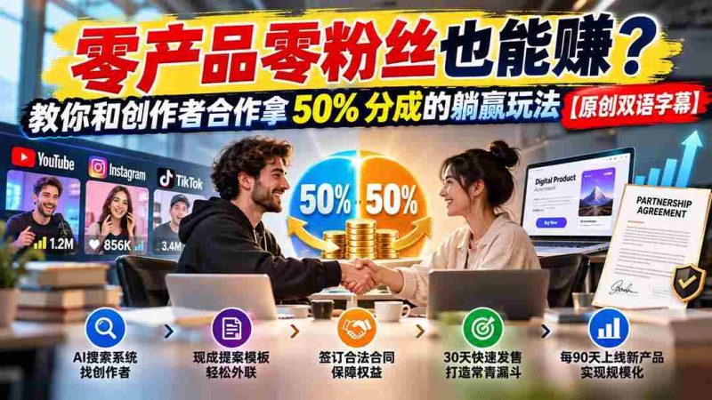 零产品零粉丝也能赚？教你和创作者合作拿 50% 分成的躺赢玩法【原创双语字幕】-一起发