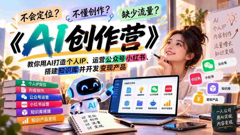 迷失方向？缺乏灵感？流量难觅？《AI创作营》助你学会AI技术，塑造个人品牌，玩转公众号小红书，构建知识体系，实现产品盈利-一起发
