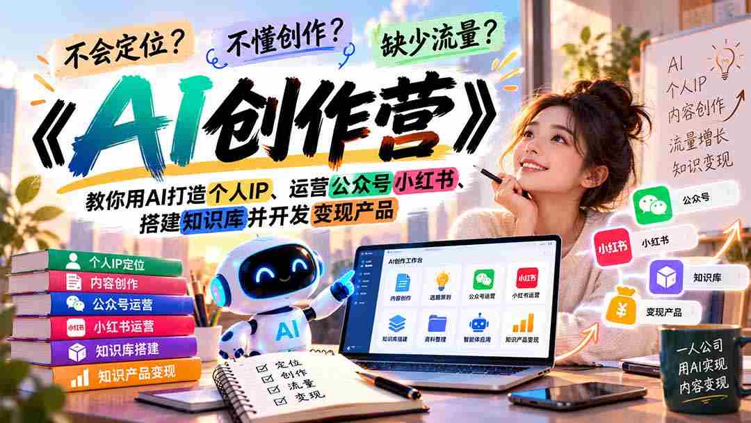 迷失方向？缺乏灵感？流量难觅？《AI创作营》助你学会AI技术，塑造个人品牌，玩转公众号小红书，构建知识体系，实现产品盈利-一起发