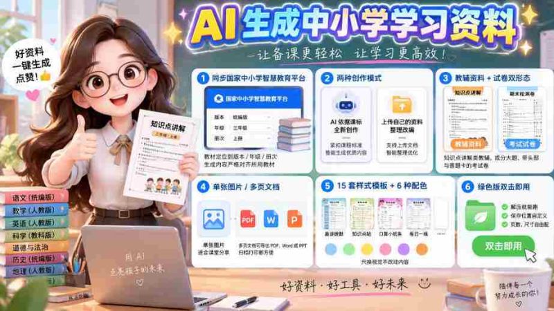 别再盲目选购教辅：紧跟国家中小学智慧平台，AI智能制作图文并茂的辅导资料与试卷-一起发