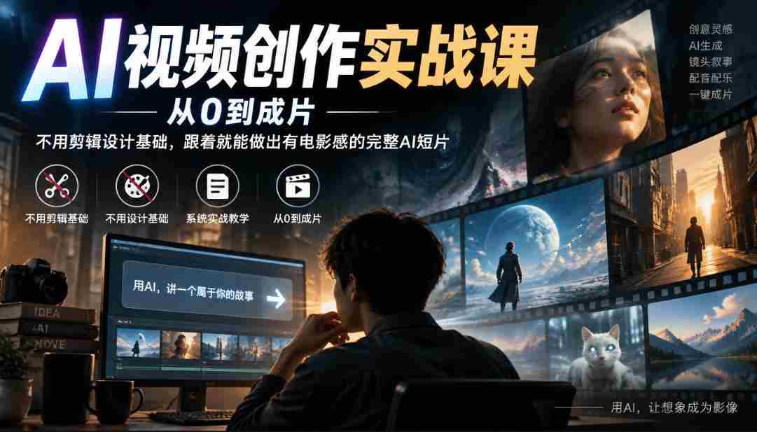AI视频创作实战课,从0到成片,不用剪辑设计基础,跟着就能做出有电影感的完整AI短片