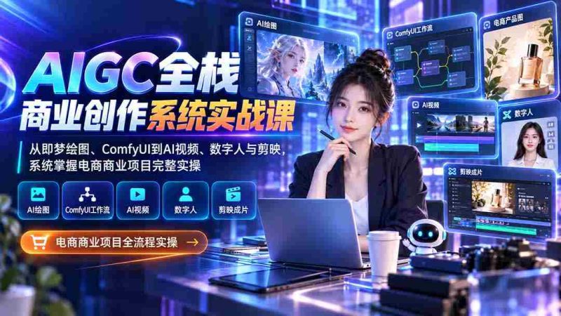 1017全新升级!AIGC全栈创作系统实战教学:深入探索即梦绘图、ComfyUI,AI视频制作,数字人打造与剪映应用,全面掌握电商商业项目实操技能-一起发