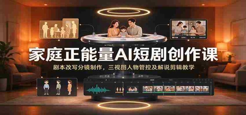家庭正能量AI短剧创作课:剧本改写分镜制作,三视图人物管控及解说剪辑教学-一起发