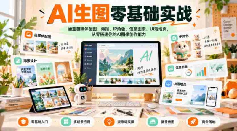 初学者轻松掌握AI生图,一站式打造自媒体配图、创意海报、角色设定、信息可视化及UI页面设计技能-一起发