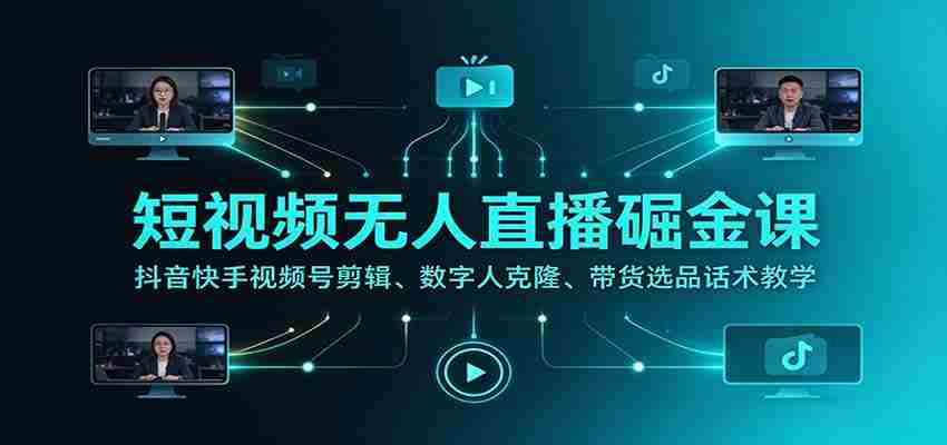 揭秘短视频无人直播赚钱秘籍：抖音快手视频号剪辑技巧、数字人克隆技术、带货选品话术全方位教学-一起发