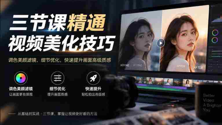 三节课精通视频美化技巧|调色美颜滤镜,细节优化,快速提升画面高级质感