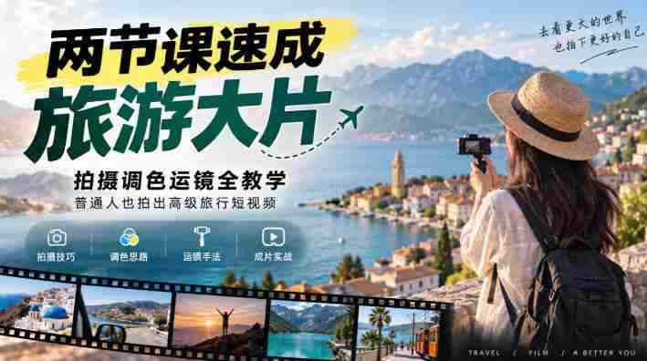 两节课速成旅游大片|拍摄调色运镜全教学,普通人也拍出高级旅行短视频-一起发