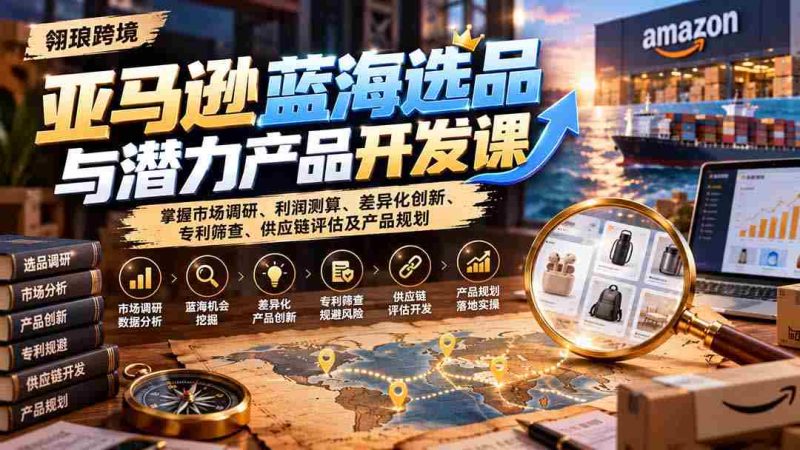揭秘亚马逊市场蓝海:课程详解选品策略、盈利分析、独创新意、专利审查、供应链解析与产品蓝图设计-一起发