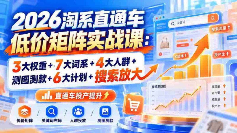 2026年淘系直通车高效策略班:揭秘三大关键权重、七大核心词系、四大精准人群、测图测款技巧、六大优化计划及搜索流量拓展-一起发