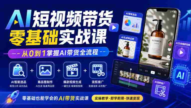 初学者必看!AI短视频带货教程全解析:智能选品、商品图制作、爆款视频打造与混剪推广,轻松精通AI带货技巧-一起发