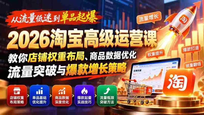 2026年淘宝运营秘籍大公开：流量低谷逆袭，揭秘单品爆红之道，全面解析店铺权重、商品数据优化及流量增长策略-一起发