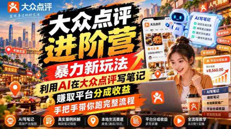 AI赋能点评达人,大众点评升级攻略:笔记创作新技巧,轻松赚取平台分红,全程实操教学-一起发