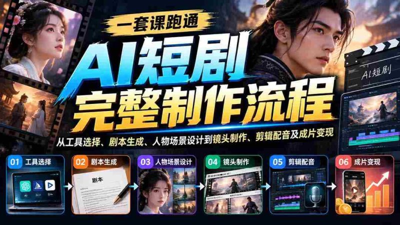 轻松掌握AI短剧全制作流程:从选工具到剧本、角色场景,再到拍摄、剪辑、配音及盈利变现-一起发