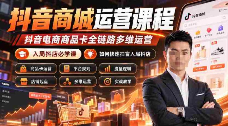 抖音商城实操攻略:全面掌握抖音电商商品卡运营,成为抖店高手必备课程(更新至2026年10月)-一起发