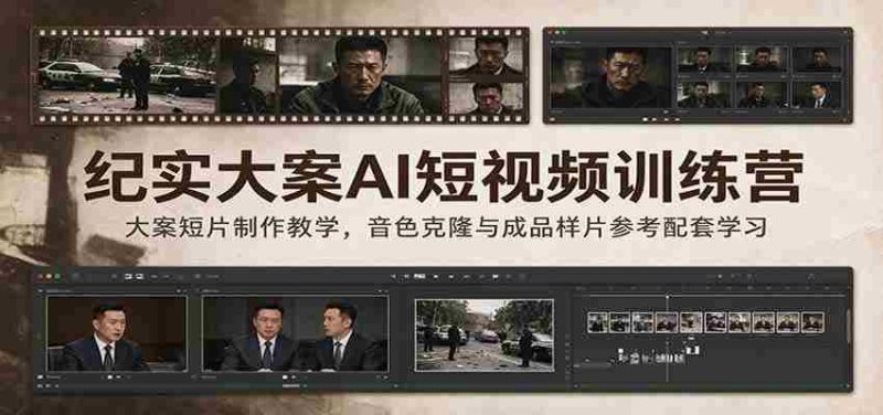 纪实大案AI短视频训练营:大案短片制作教学,音色克隆与成品样片参考配套学习-一起发