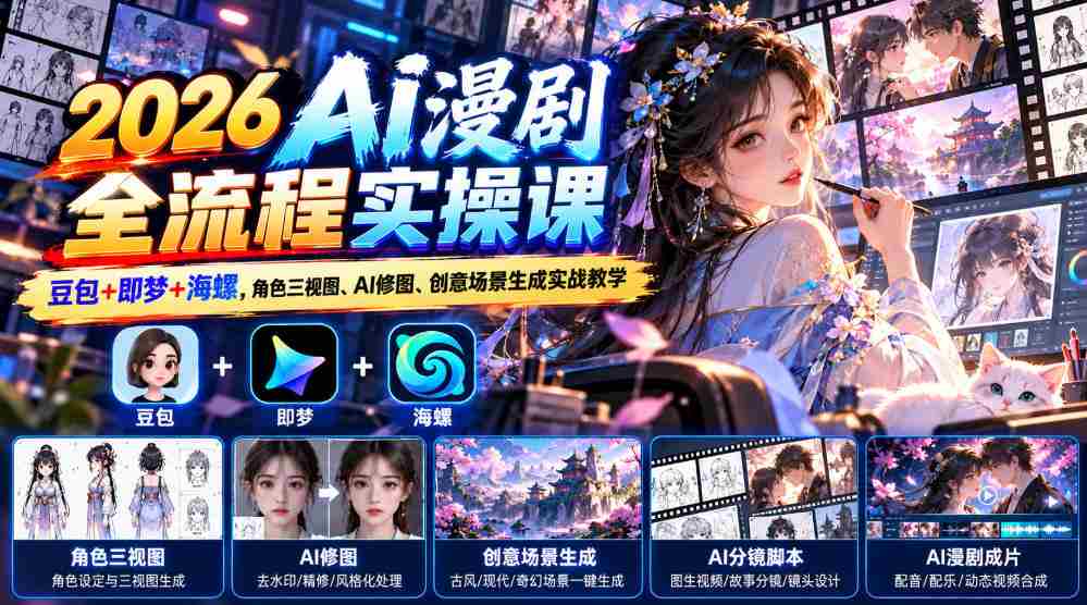 2026年AI动画剧集制作全程揭秘：豆包、即梦、海螺三大平台，深入解析角色三维建模、AI图像处理与创意场景设计实战技巧-一起发