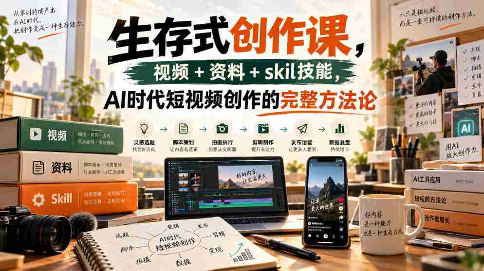 生存式创作课，视频+资料+skil技能，ai时代短视频创作的完整方法论-一起发
