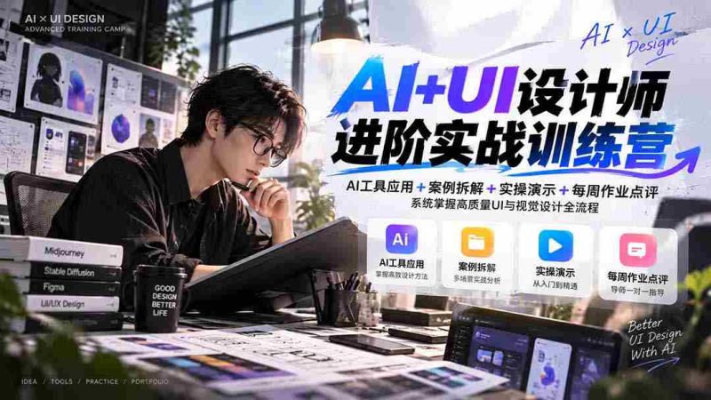 纯享版】AI与UI设计高手班第四季:深度解析AI工具,案例剖析,实战演练,作业精评,解锁UI视觉设计全技能-一起发
