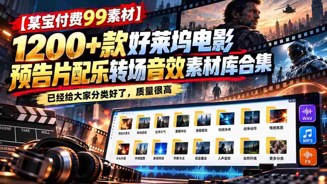 独家解锁！99元获取】好莱坞大片预告片音效精选，1200+款配乐转场音效一网打尽-一起发