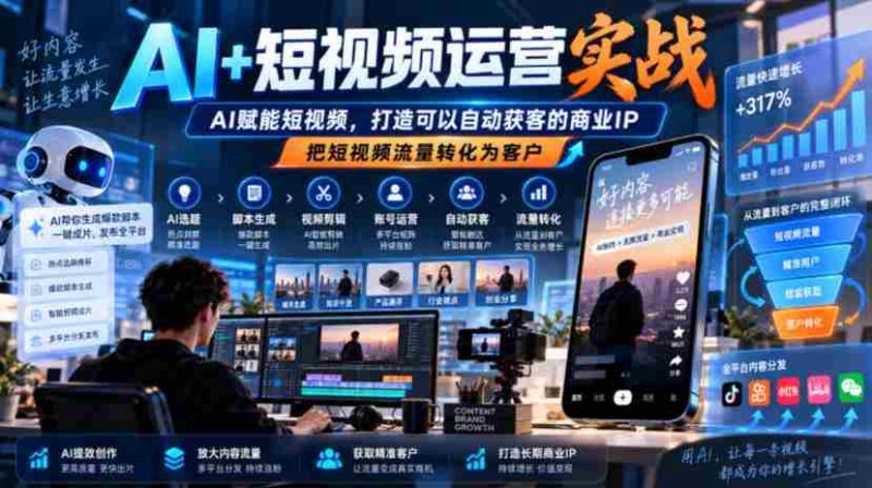 AI助力短视频运营,智能引流打造商业IP,自动获客,流量变现之道-一起发