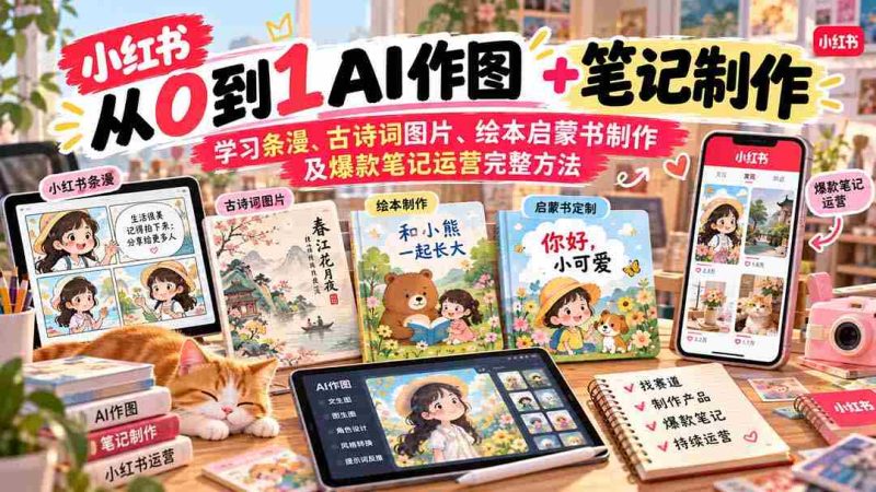 2026年小红书AI创作指南:从零基础到爆款笔记,涵盖条漫、古诗词图绘、绘本制作及运营技巧详解-一起发