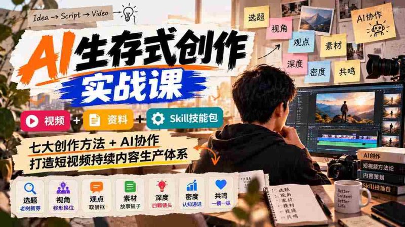 短视频内容生产攻略:AI赋能实战教学,七大创作秘籍+技能套餐,视频+资料+协作技巧,构建高效持续创作生态-一起发