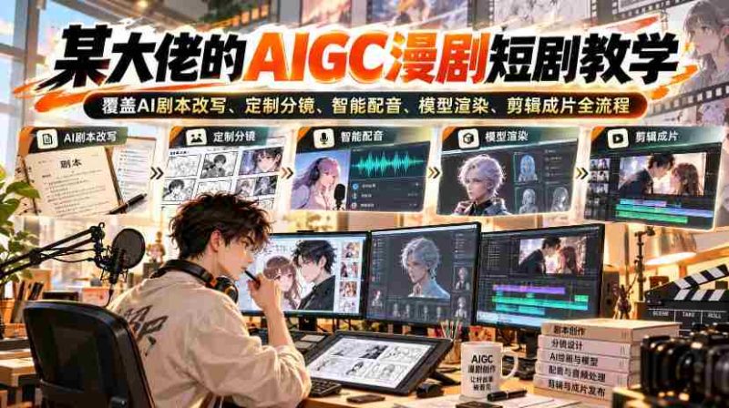 某大佬的AIGC漫剧短剧教学,覆盖AI剧本改写、定制分镜、智能配音、模型渲染、剪辑成片全流程-一起发